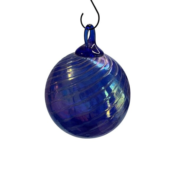 Hand Blown Glass Friendship Ball Cobalt Blue Iridescent 3 3/4 Inch Round Ornamen - Picture 1 of 6